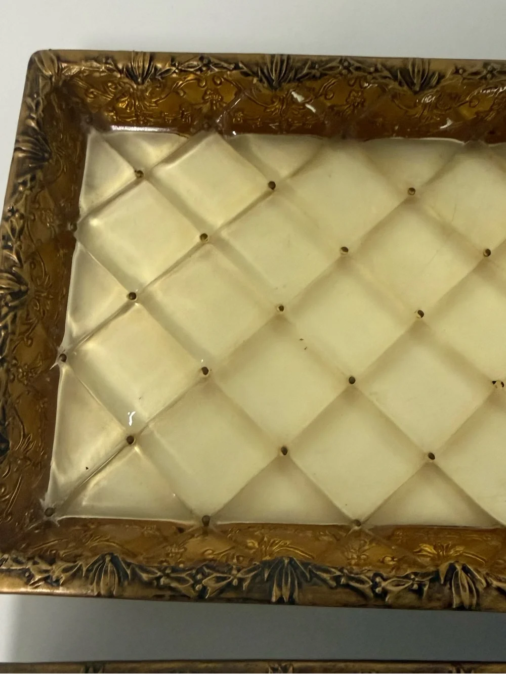 Vintage Gold Quilted Lattice Cosmetic Vanity Trays Set of 2 Hollywood Regency
